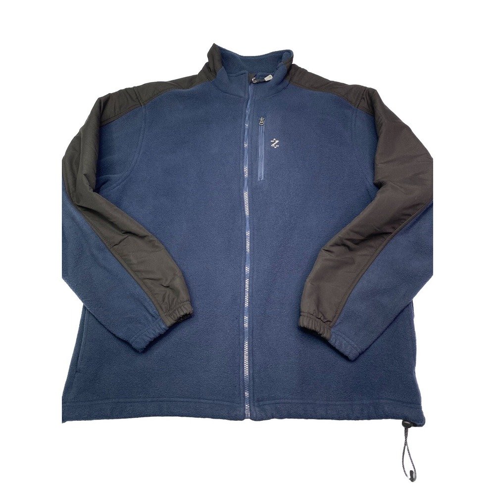 IZOD Mens Size L Blue Black Color Block Full Zip Performance Warm Fleece Jacket